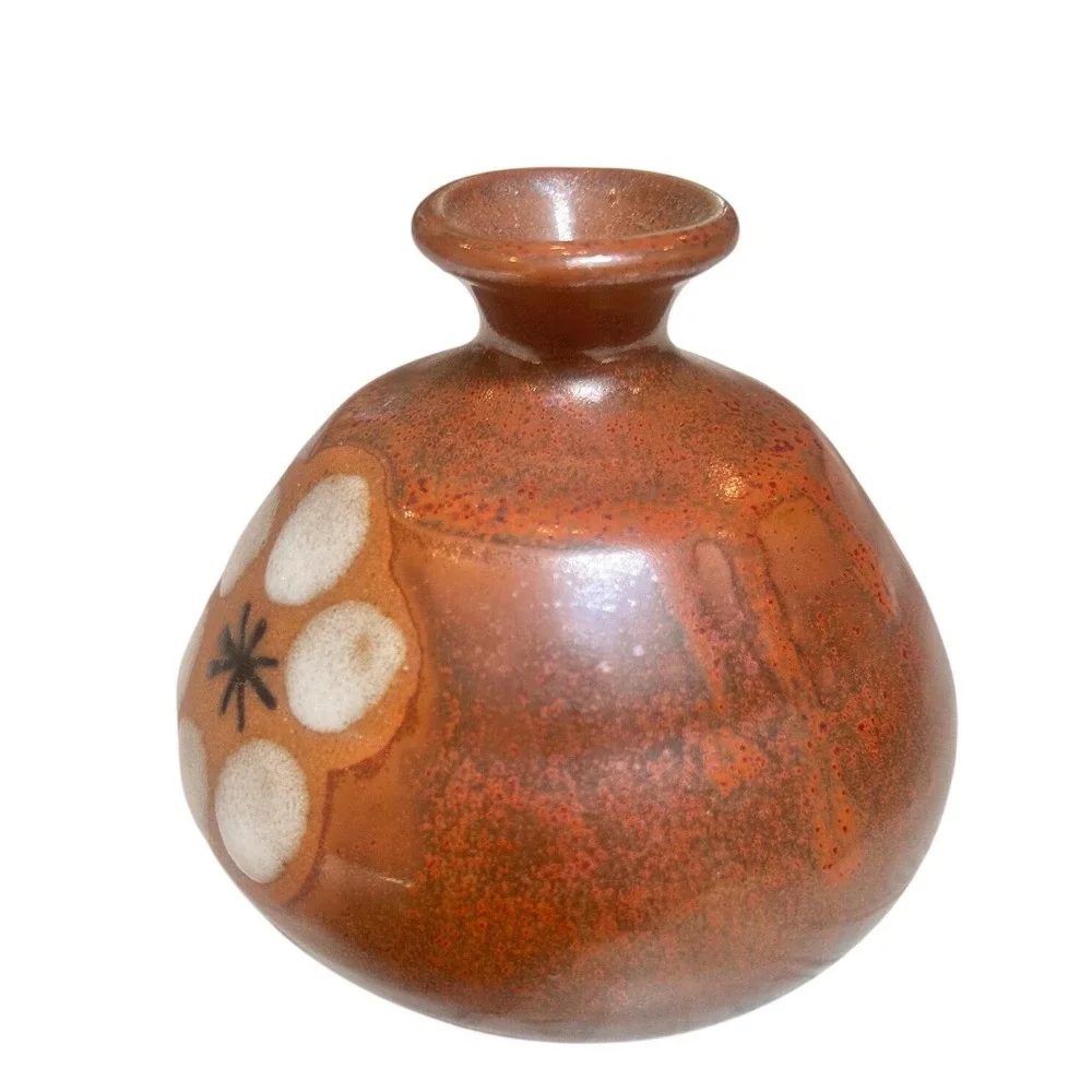 Vintage Studio Pottery Bud Vase Rust Terracotta Floral Stoneware Small 4 inch